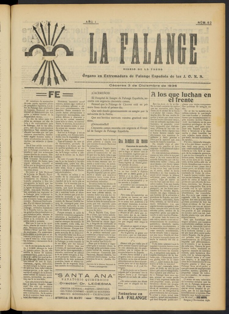 Miniatura de La Falange: Diario de la tarde del 3 de diciembre de 1936, nº 82