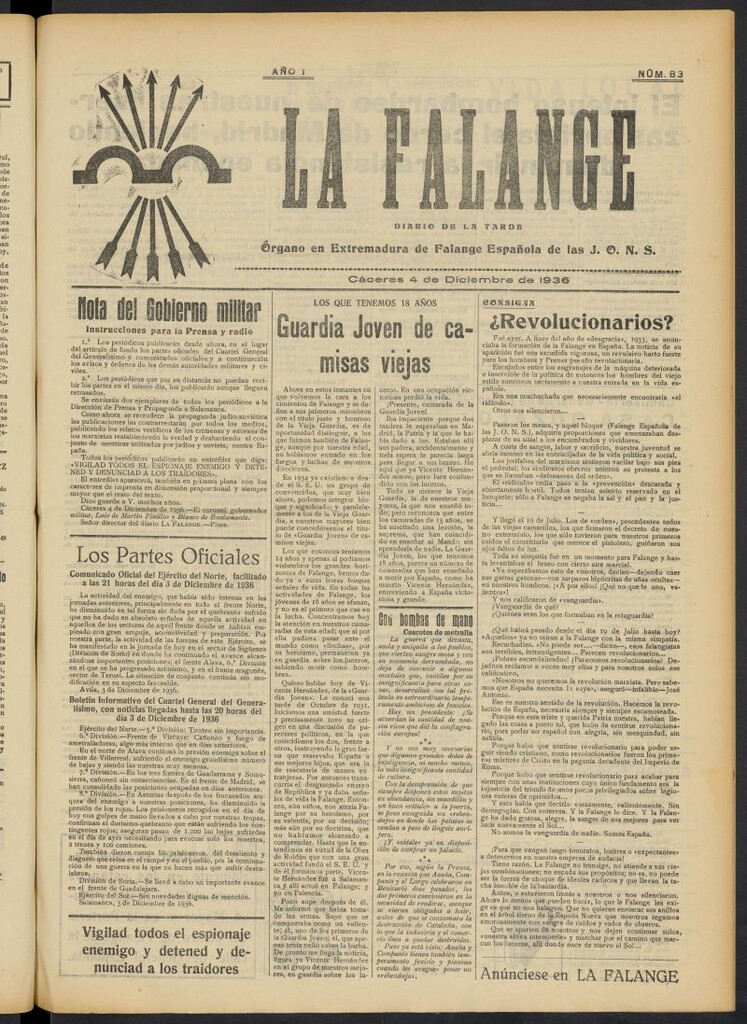 Miniatura de La Falange: Diario de la tarde del 4 de diciembre de 1936, nº 83