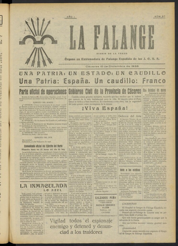 Miniatura de La Falange: Diario de la tarde del 10 de diciembre de 1936, nº 87
