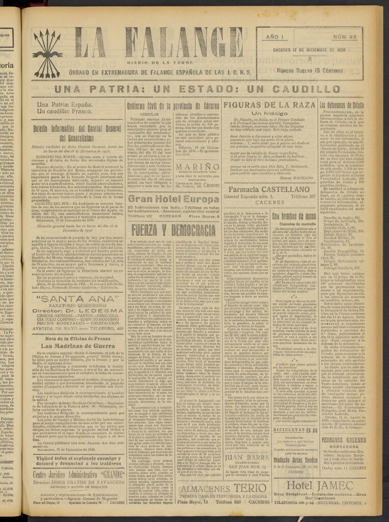 Miniatura de La Falange: Diario de la tarde del 17 de diciembre de 1936, nº 93