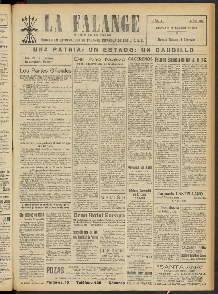 Miniatura de La Falange: Diario de la tarde del 19 de diciembre de 1936, nº 95