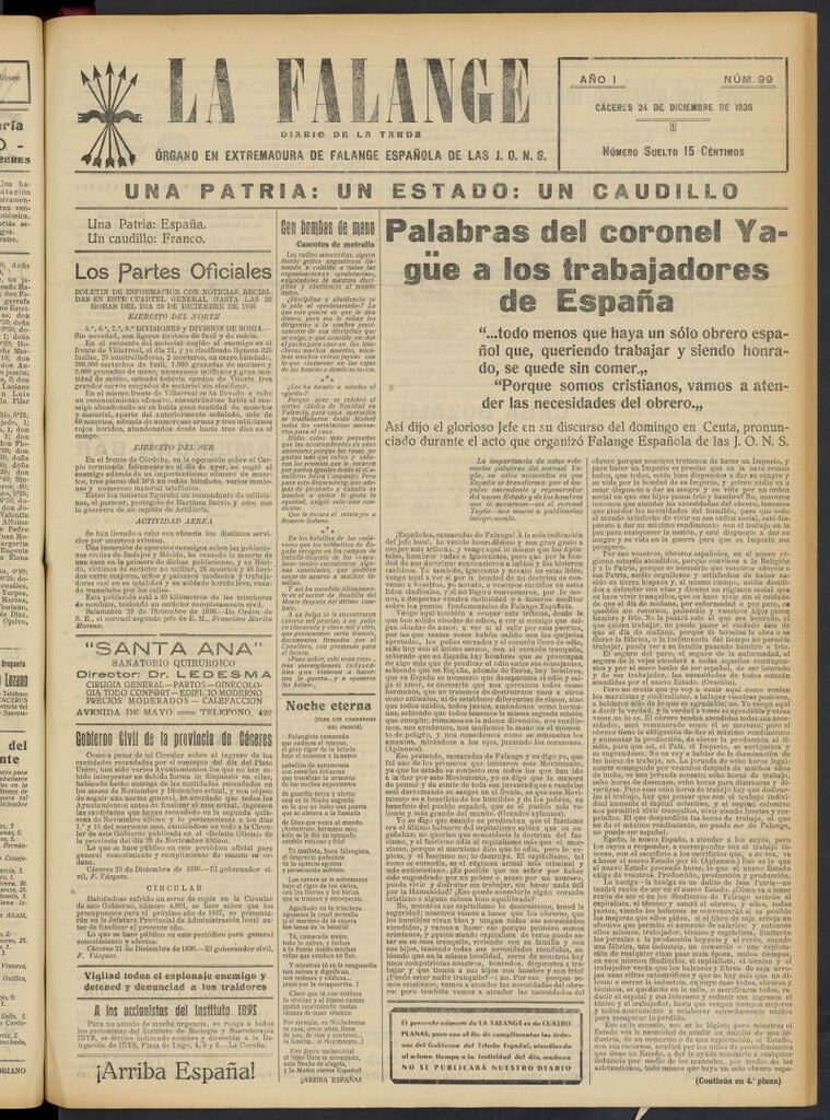 Miniatura de La Falange: Diario de la tarde del 24 de diciembre de 1936, nº 99