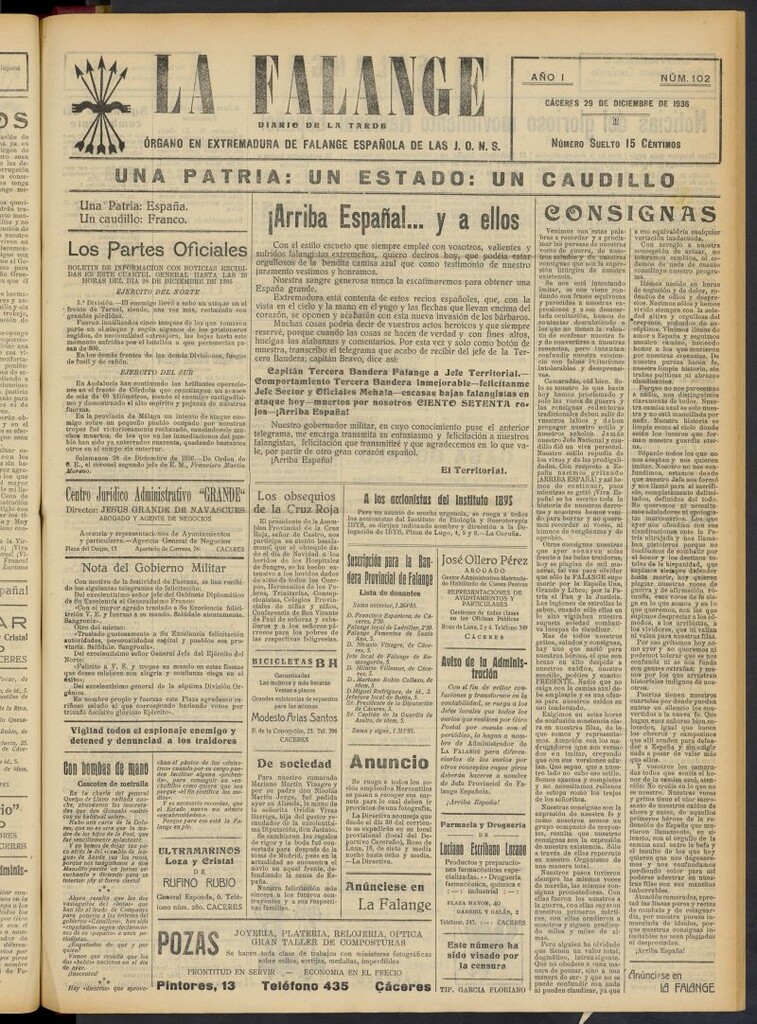 Miniatura de La Falange: Diario de la tarde del 29 de diciembre de 1936, nº 102