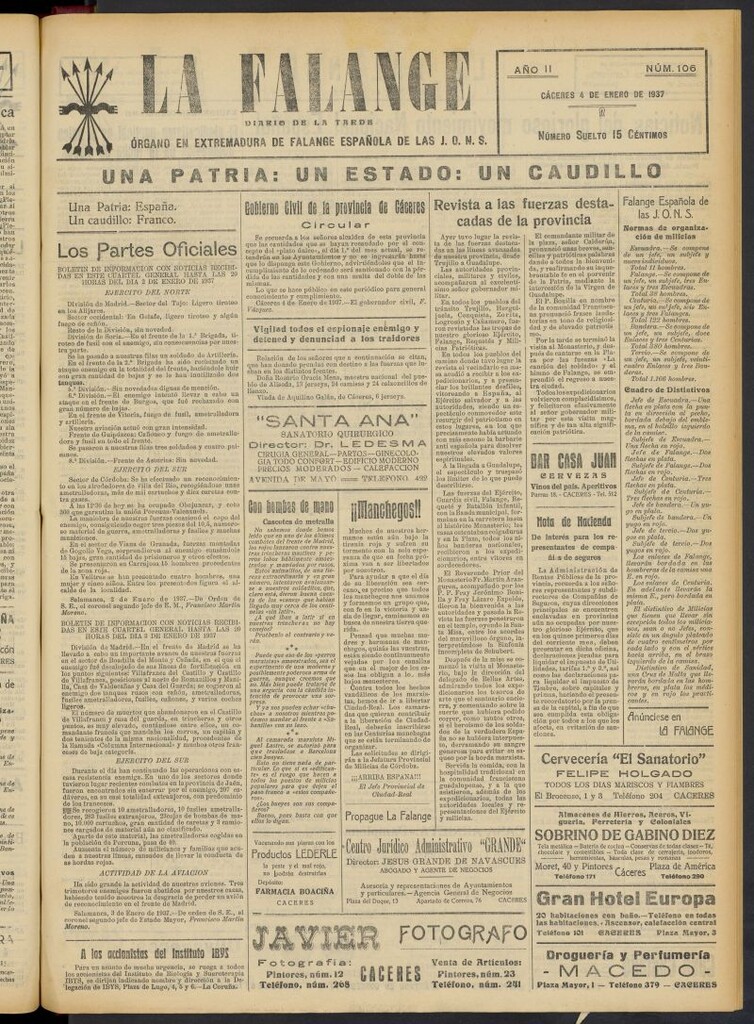 Miniatura de La Falange: Diario de la tarde del 4 de enero de 1937, nº 106