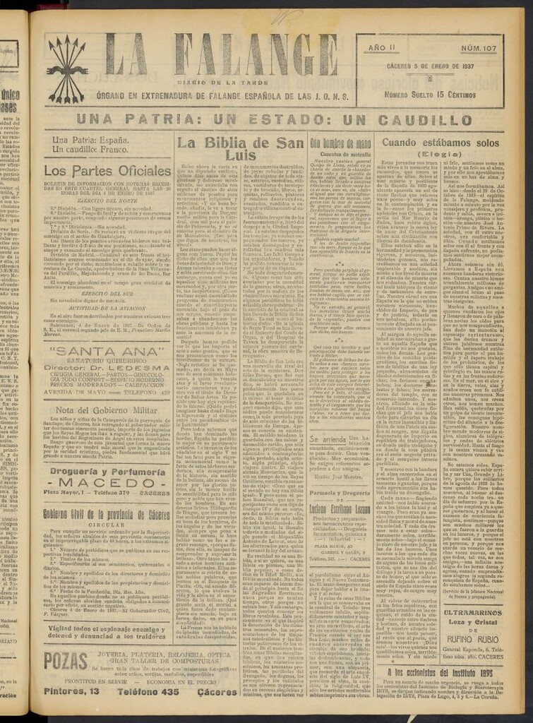 Miniatura de La Falange: Diario de la tarde del 5 de enero de 1937, nº 107