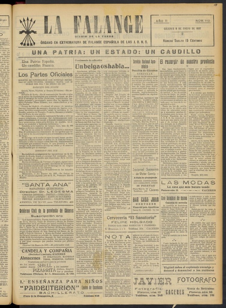 Miniatura de La Falange: Diario de la tarde del 8 de enero de 1937, nº 110