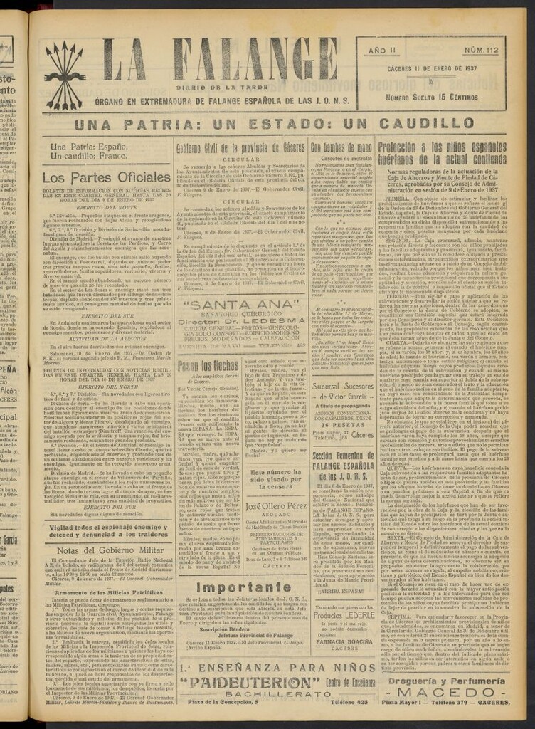 Miniatura de La Falange: Diario de la tarde del 11 de enero de 1937, nº 112