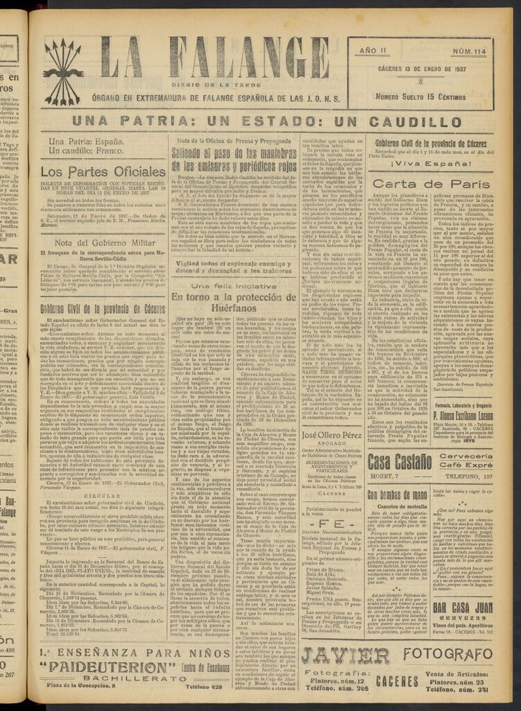 Miniatura de La Falange: Diario de la tarde del 13 de enero de 1937, nº 114