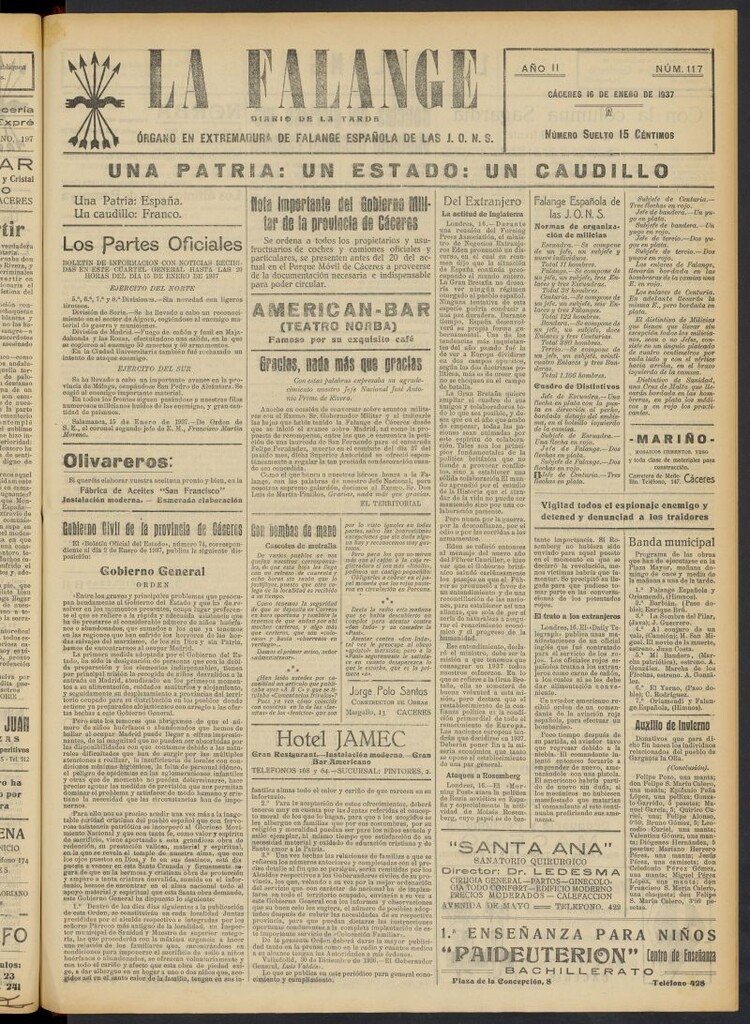 Miniatura de La Falange: Diario de la tarde del 16 de enero de 1937, nº 117