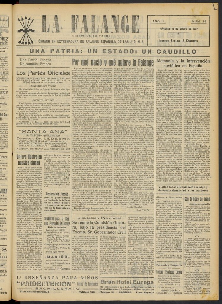 Miniatura de La Falange: Diario de la tarde del 19 de enero de 1937, nº 119
