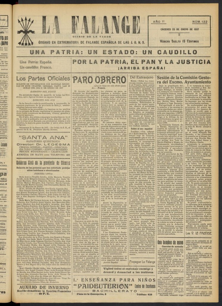 Miniatura de La Falange: Diario de la tarde del 22 de enero de 1937, nº 122