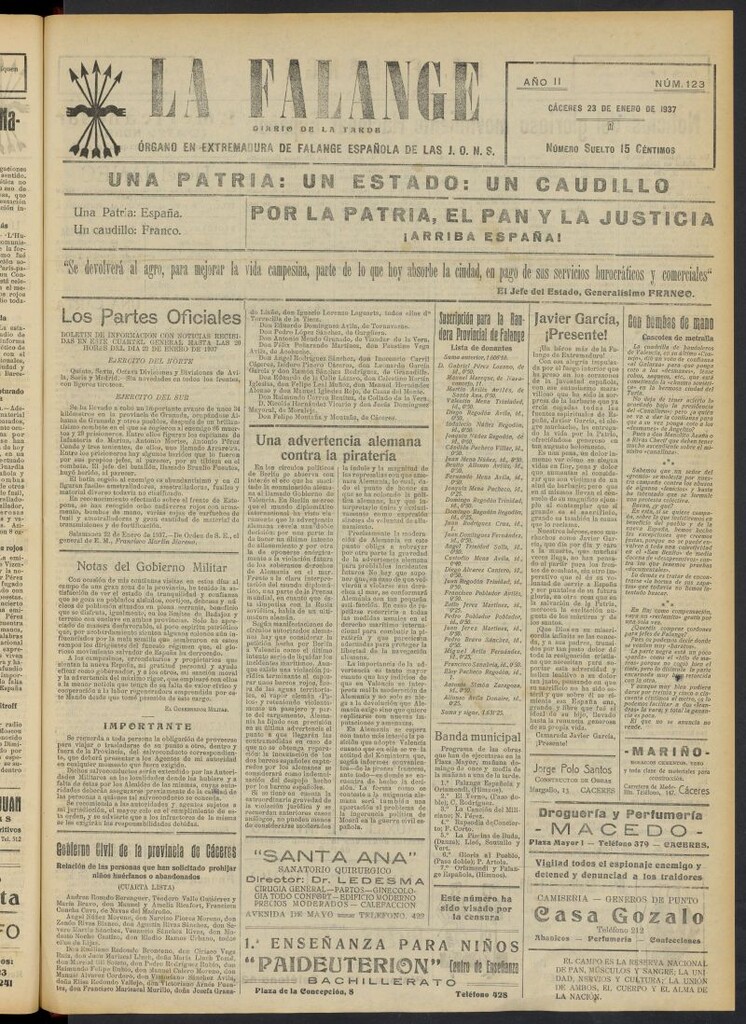 Miniatura de La Falange: Diario de la tarde del 23 de enero de 1937, nº 123