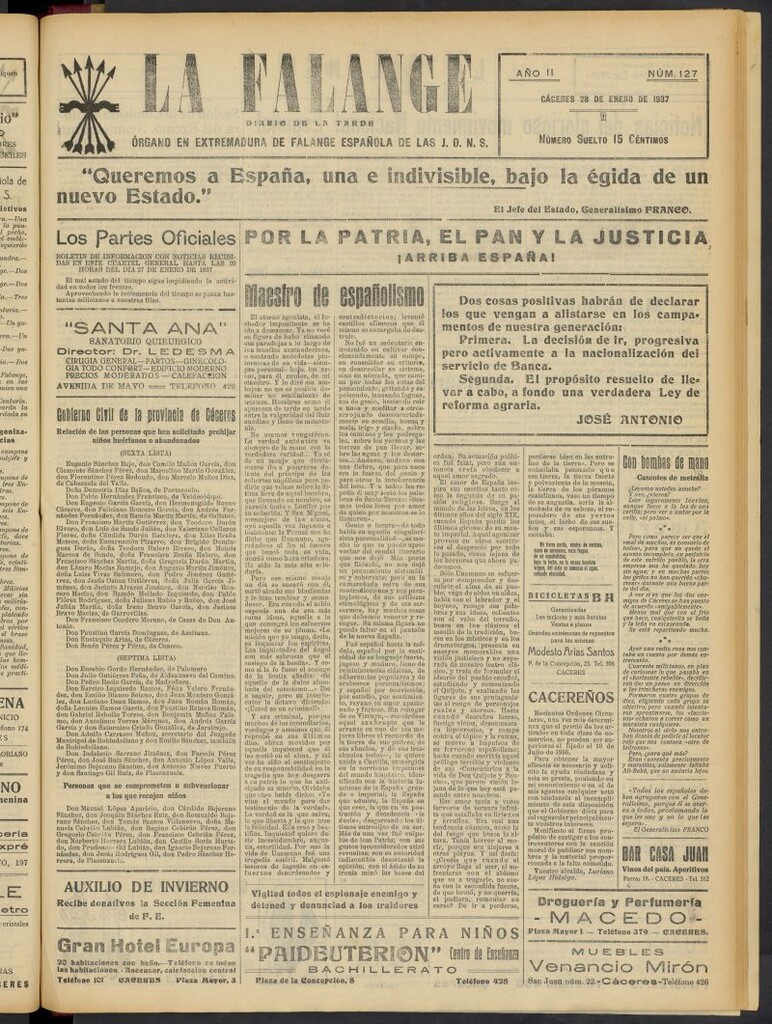 Miniatura de La Falange: Diario de la tarde del 28 de enero de 1937, nº 127