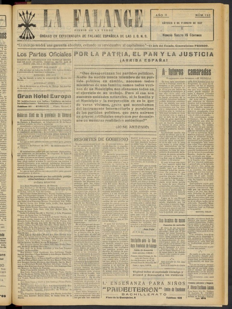 Miniatura de La Falange: Diario de la tarde del 3 de febrero de 1937, nº 132