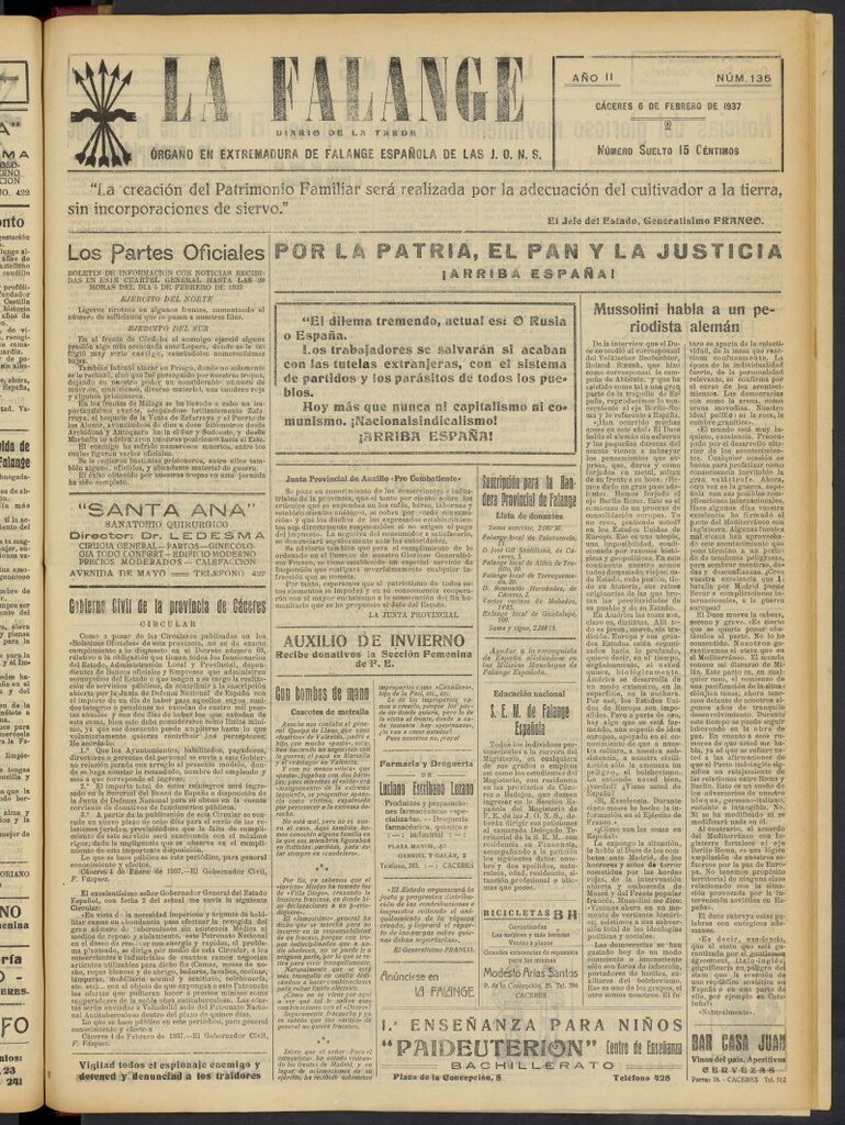 Miniatura de La Falange: Diario de la tarde del 6 de febrero de 1937, nº 135