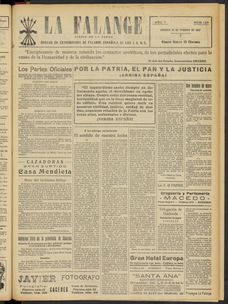 Miniatura de La Falange: Diario de la tarde del 10 de febrero de 1937, nº 138