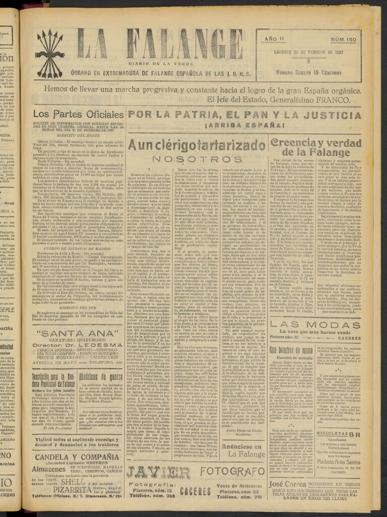 Miniatura de La Falange: Diario de la tarde del 24 de febrero de 1937, nº 150