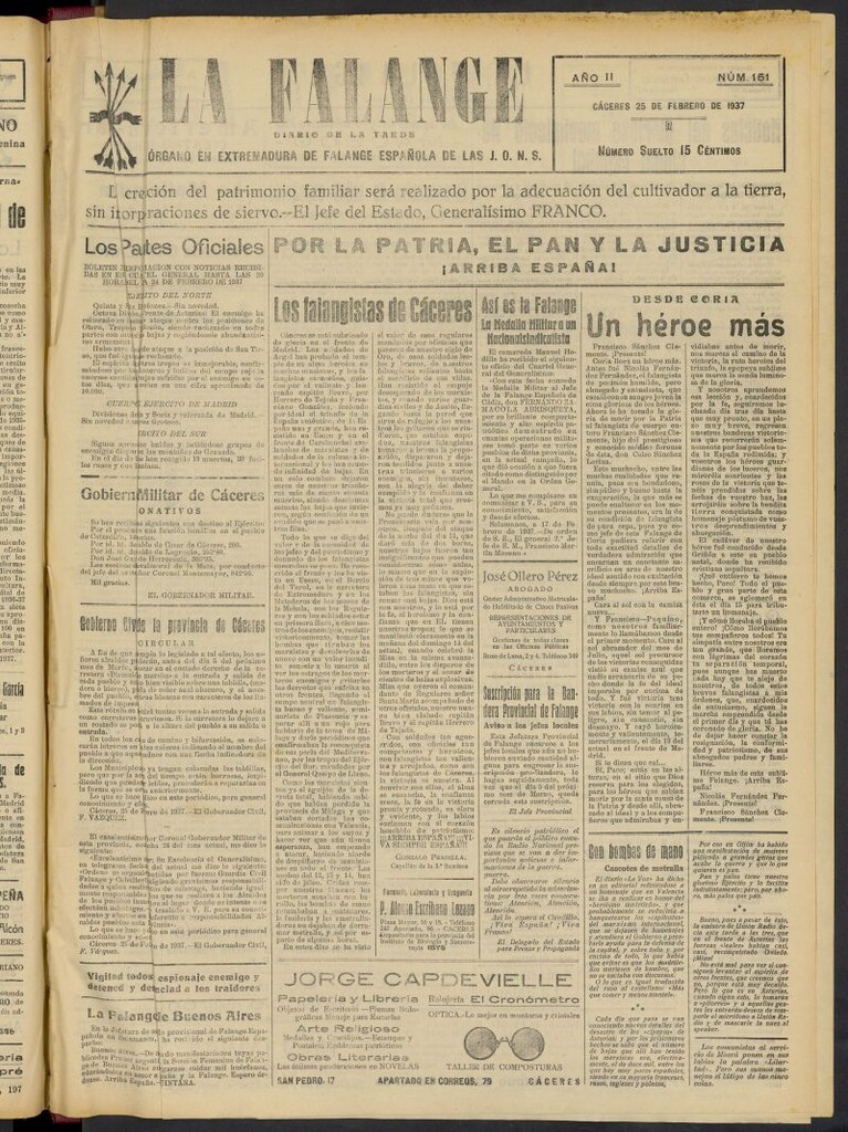 Miniatura de La Falange: Diario de la tarde del 25 de febrero de 1937, nº 151