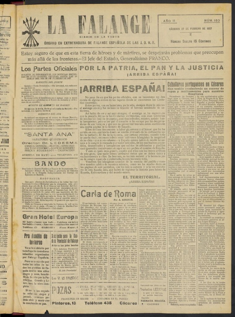 Miniatura de La Falange: Diario de la tarde del 27 de febrero de 1937, nº 153