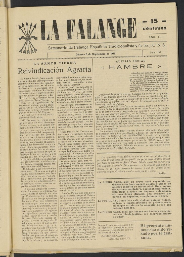 Miniatura de La Falange: Diario de la tarde del 6 de septiembre de 1937, nº 157