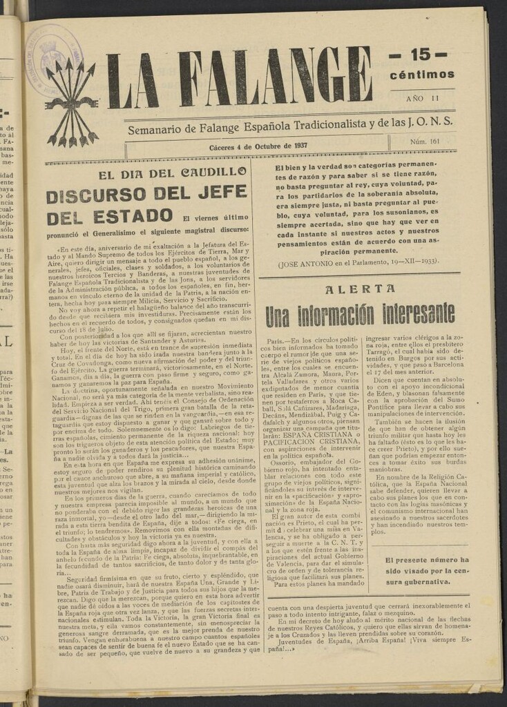 Miniatura de La Falange: Diario de la tarde del 4 de octubre de 1937, nº 161