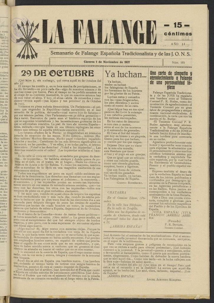 Miniatura de La Falange: Diario de la tarde del 1 de noviembre de 1937, nº 165