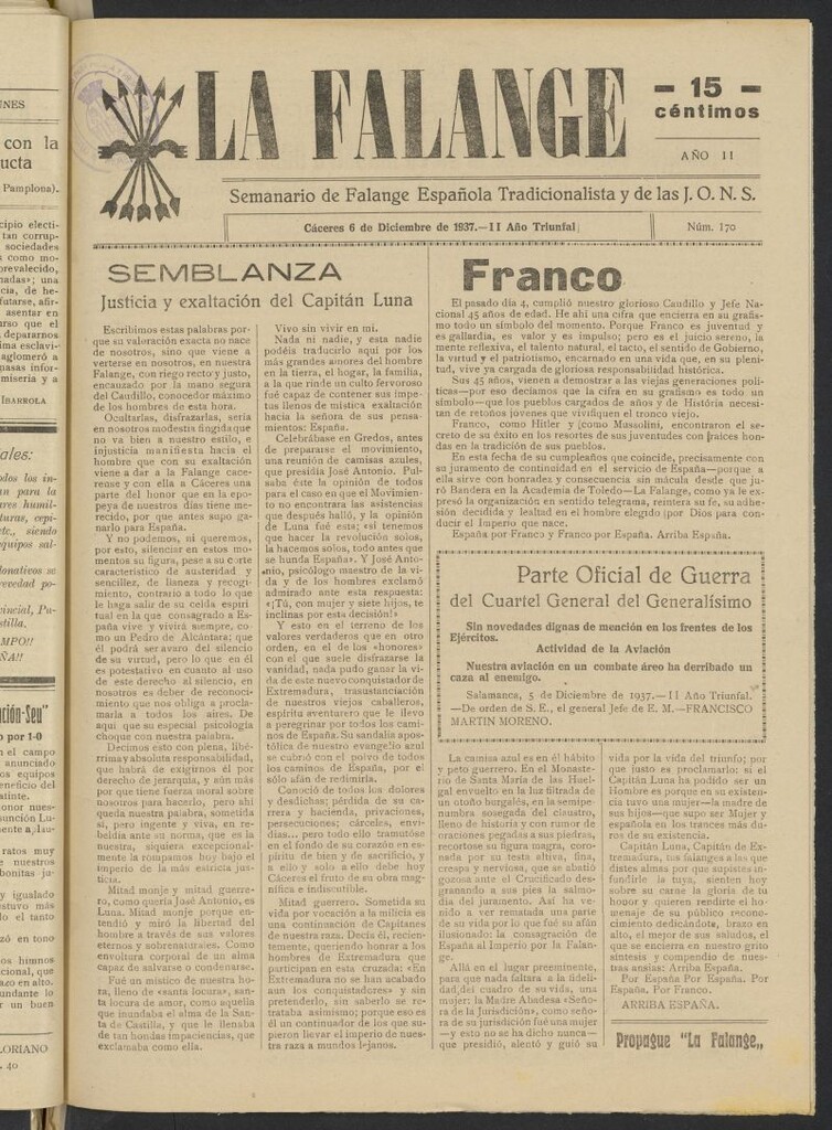 Miniatura de La Falange: Diario de la tarde del 6 de diciembre de 1937, nº 170