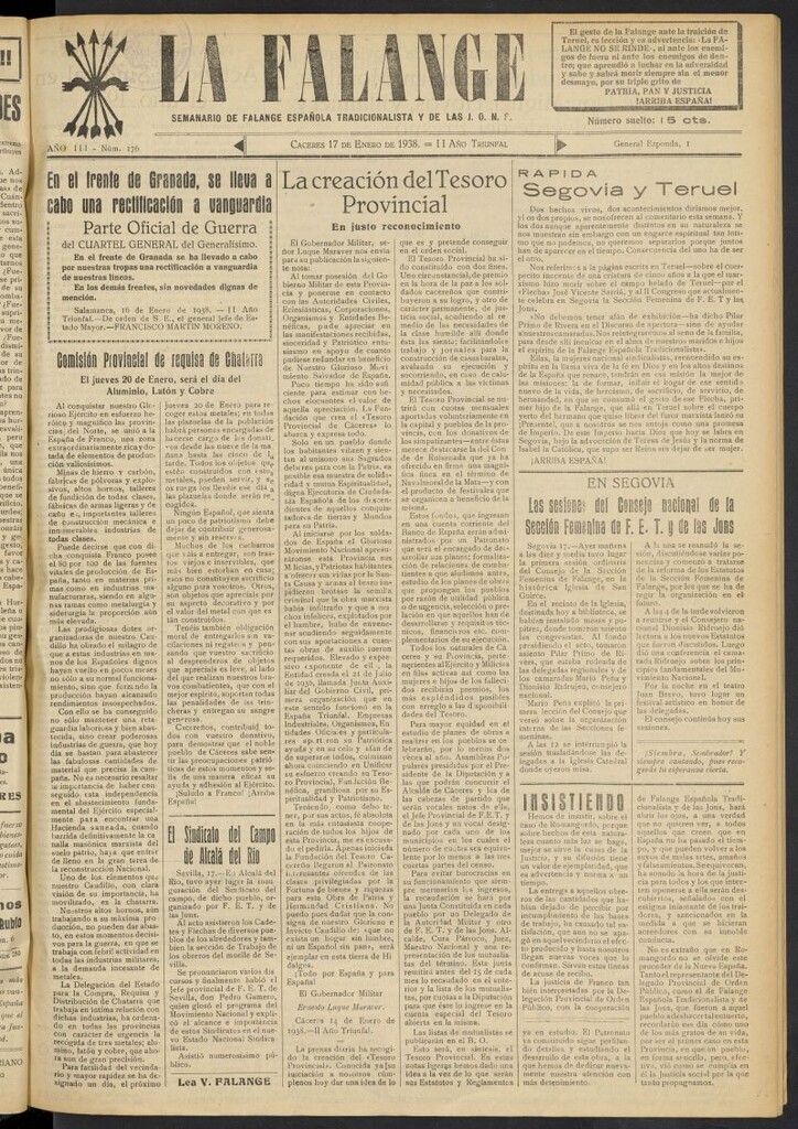 Miniatura de La Falange: Diario de la tarde del 17 de enero de 1938, nº 176