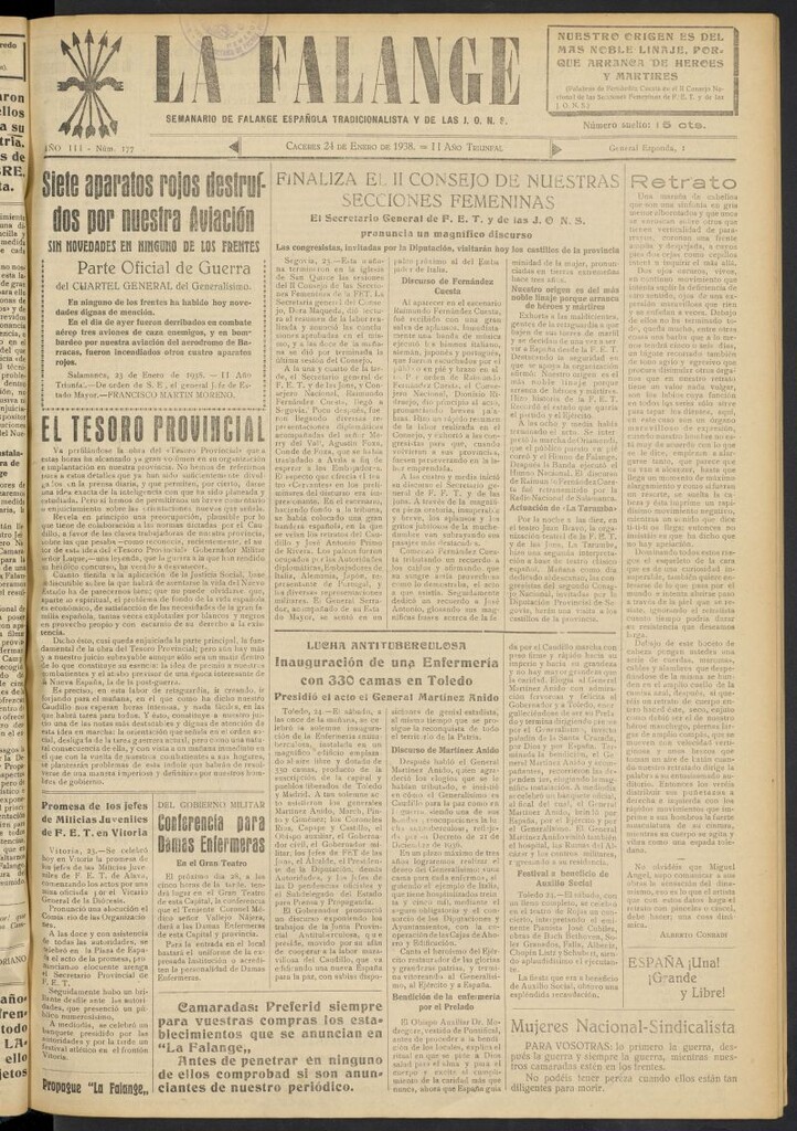 Miniatura de La Falange: Diario de la tarde del 24 de enero de 1938, nº 177