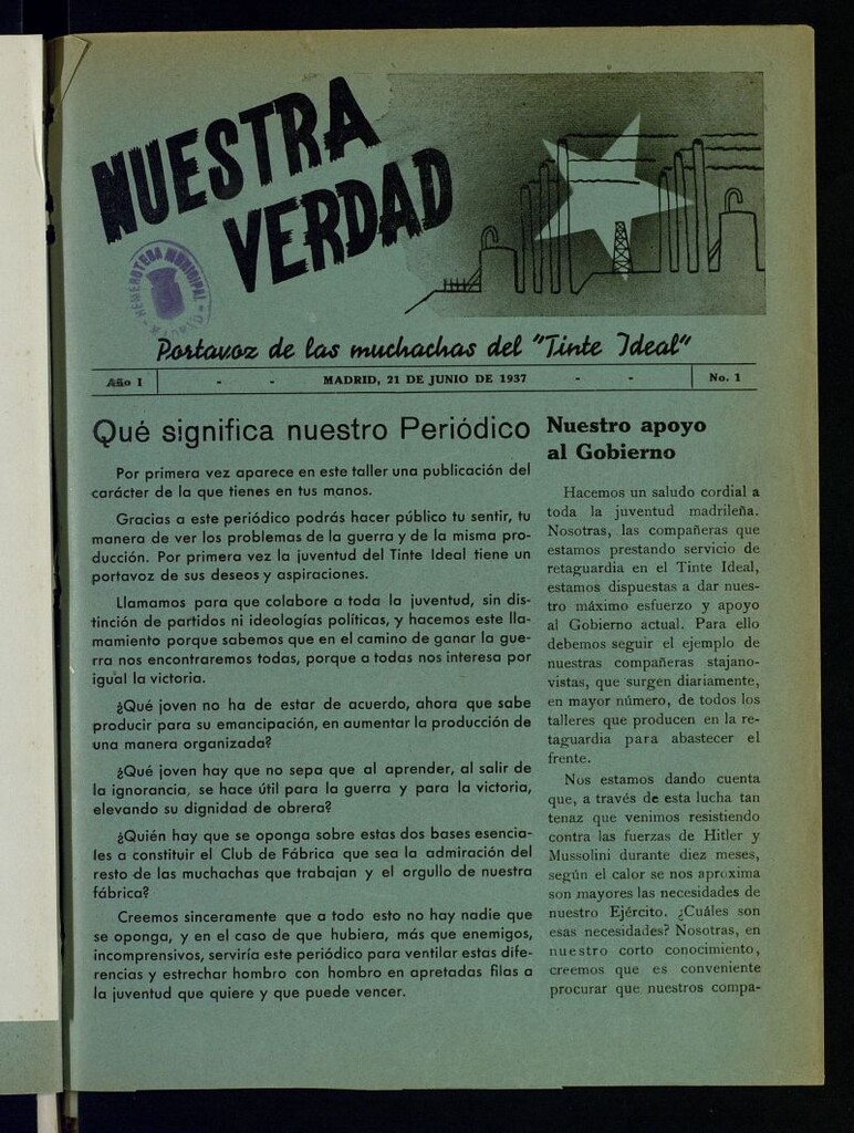 Miniatura de Nuestra verdad : portavoz de las muchachas del Tinte Ideal