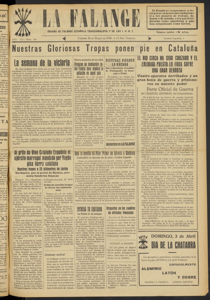 Miniatura de La Falange: Diario de la tarde del 28 de marzo de 1938, nº 186