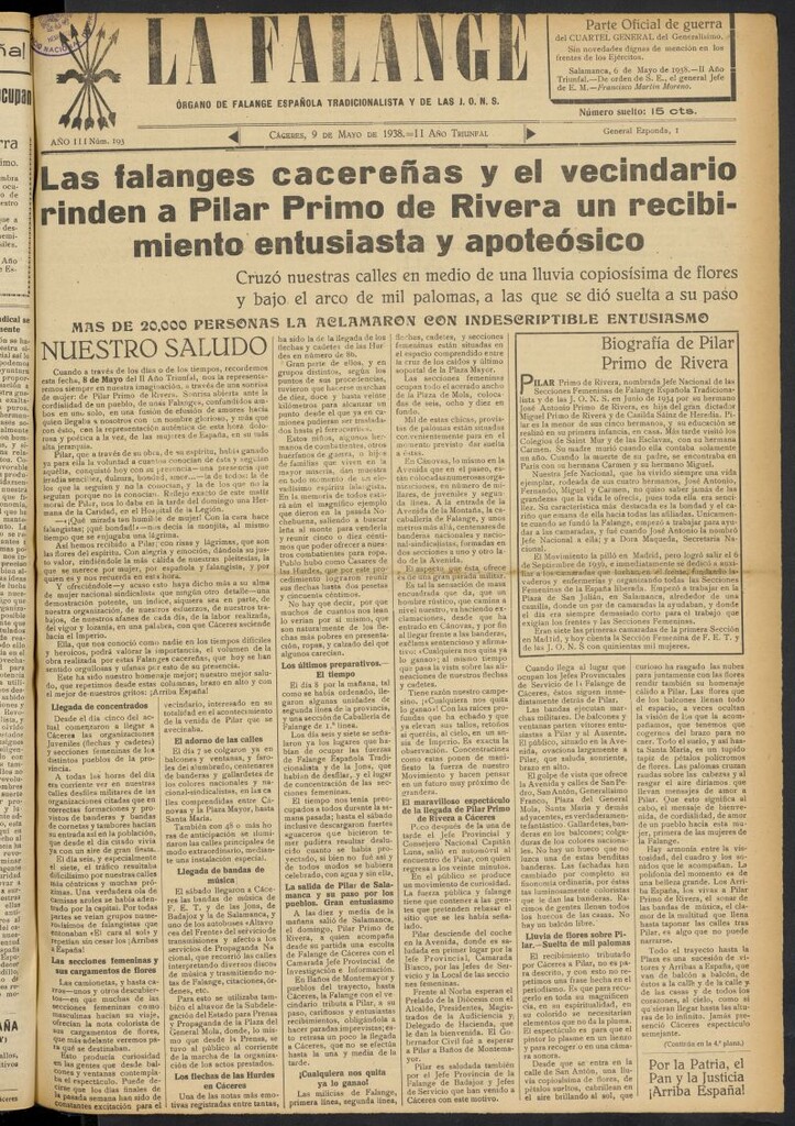 Miniatura de La Falange: Diario de la tarde del 9 de mayo de 1938, nº 193