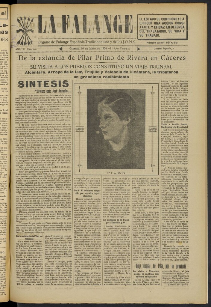 Miniatura de La Falange: Diario de la tarde del 16 de mayo de 1938, nº 194