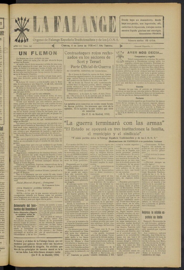 Miniatura de La Falange: Diario de la tarde del 6 de junio de 1938, nº 197
