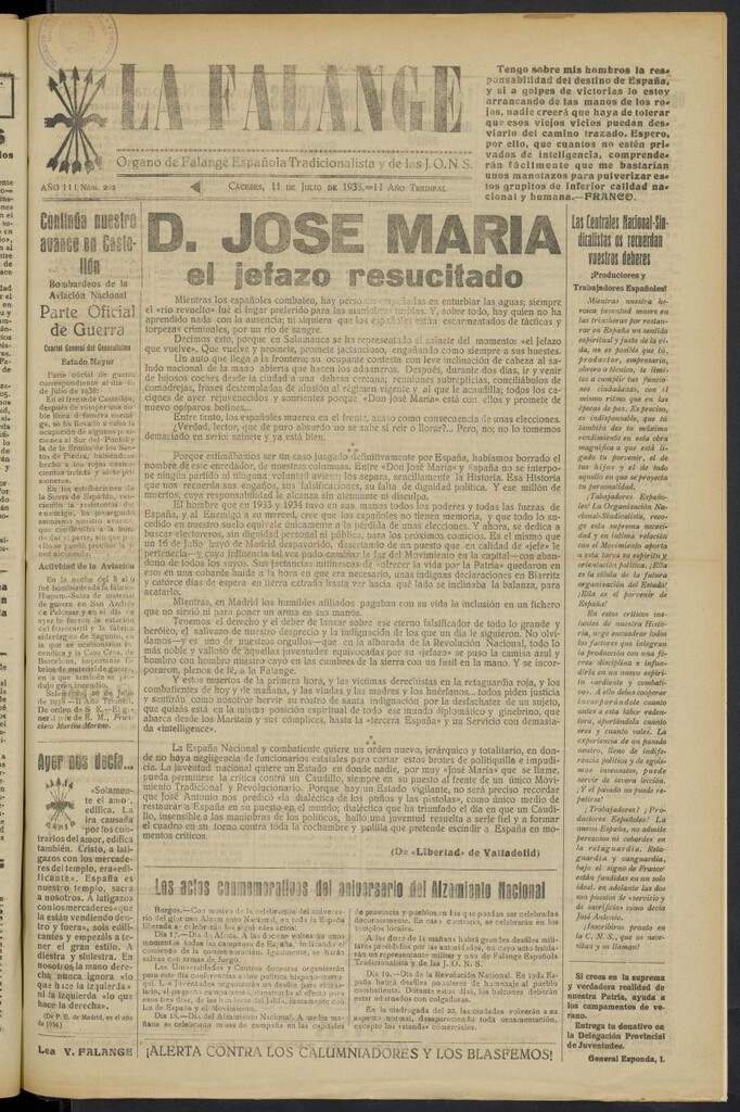 Miniatura de La Falange: Diario de la tarde del 11 de julio de 1938, nº 202
