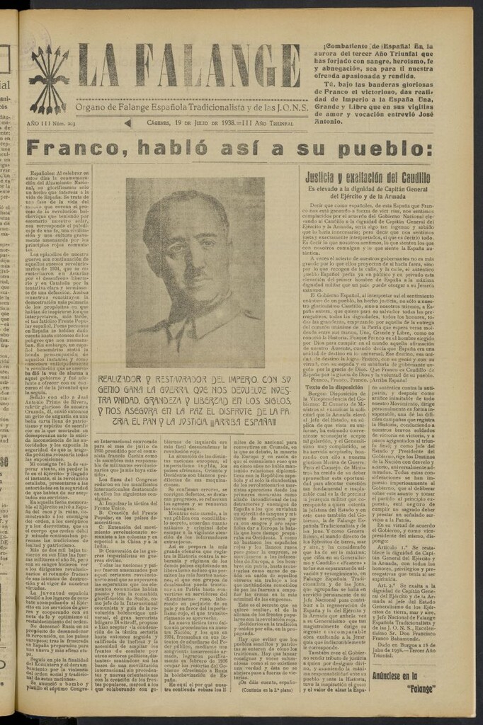 Miniatura de La Falange: Diario de la tarde del 19 de julio de 1938, nº 203