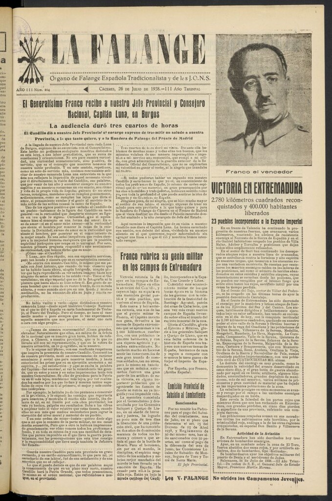Miniatura de La Falange: Diario de la tardedel 26 de julio de 1938, nº 204