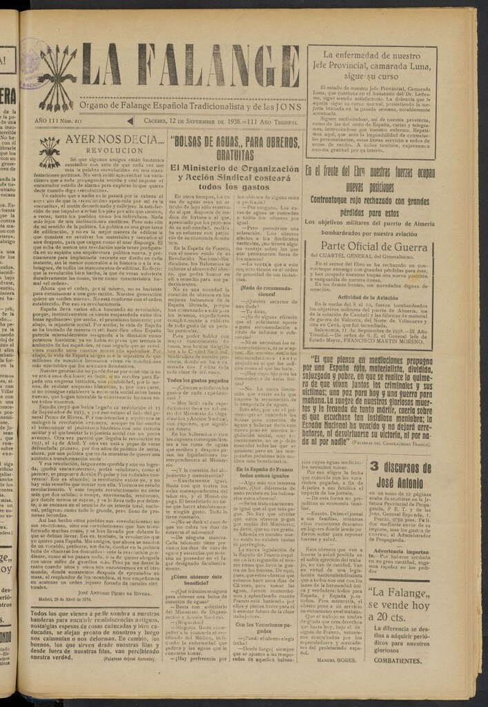 Miniatura de La Falange: Diario de la tarde del 12 de septiembre de 1938, nº 211