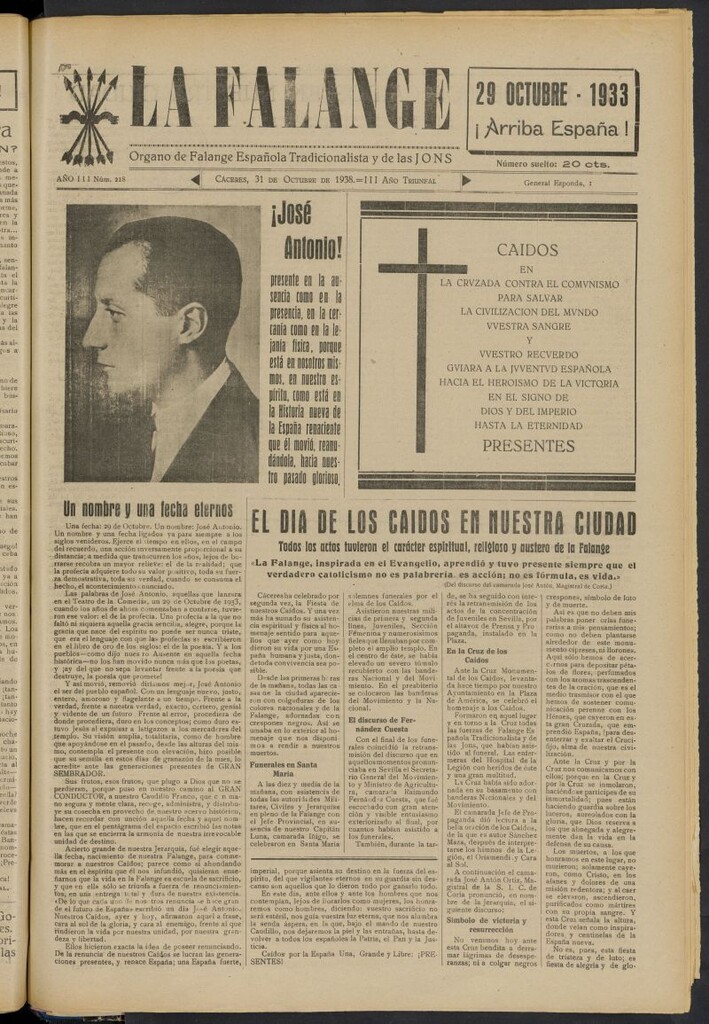 Miniatura de La Falange: Diario de la tarde del 31 de octubre de 1938, nº 218