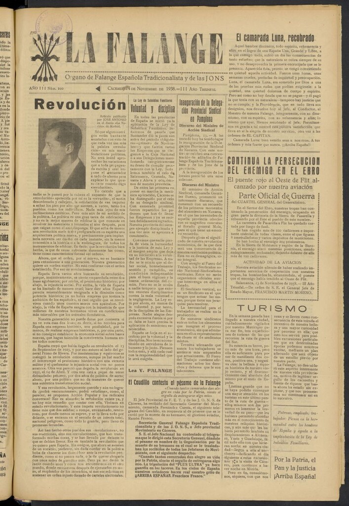 Miniatura de La Falange: Diario de la tarde del 14 de noviembre de 1938, nº 220