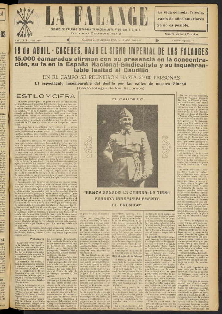 Miniatura de La Falange: Diario de la tarde del 21 de abril de 1938, nº 190