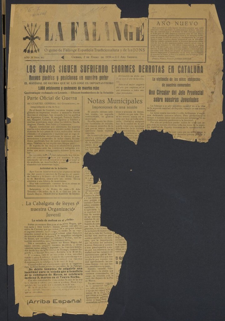 Miniatura de La Falange: Diario de la tarde del 2 de enero de 1939, nº 227