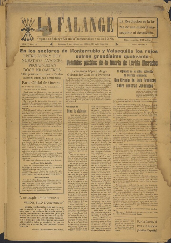 Miniatura de La Falange: Diario de la tarde del 9 de enero de 1939, nº 228