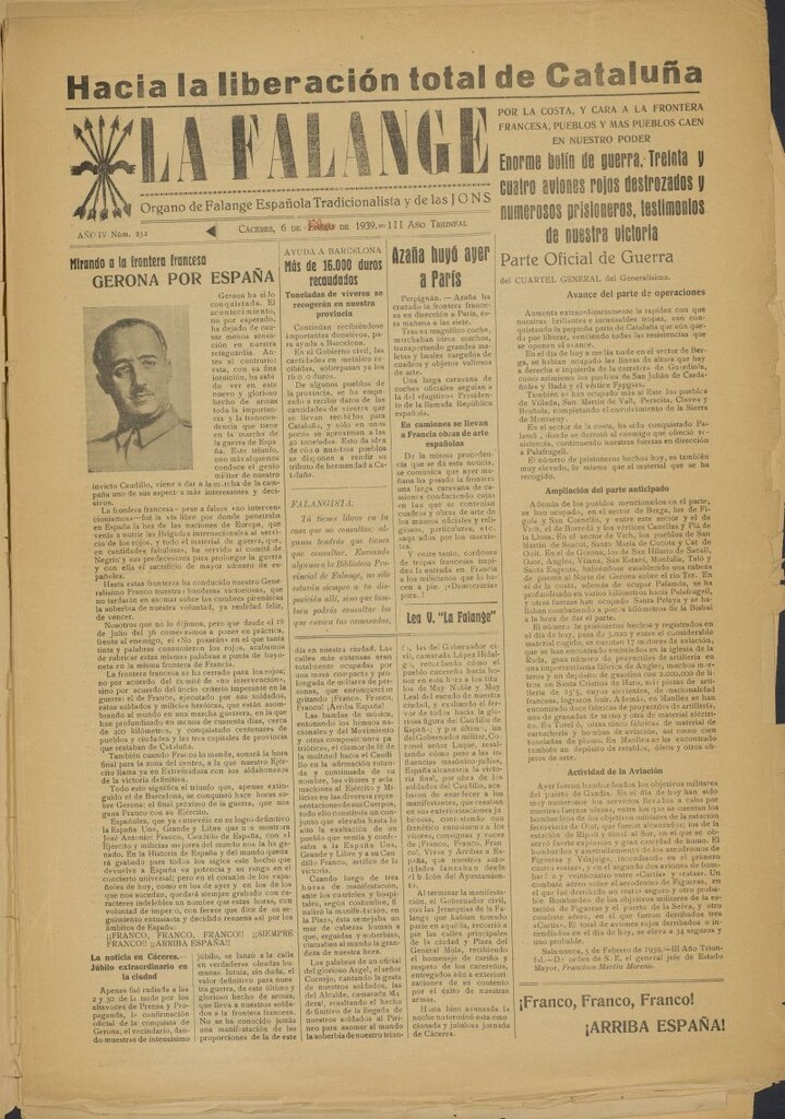 Miniatura de La Falange: Diario de la tarde del 6 de febrero de 1939, nº 232
