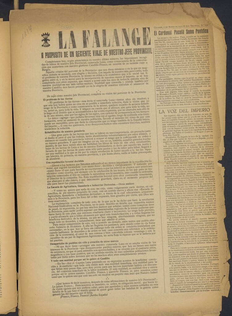 Miniatura de La Falange: Diario de la tarde del 6 de marzo de 1939, nº 236