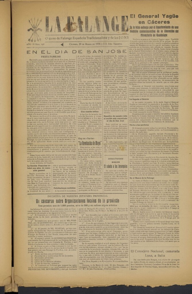 Miniatura de La Falange: Diario de la tarde del 20 de marzo de 1939, nº 238