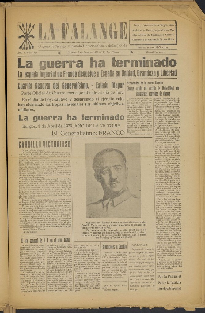 Miniatura de La Falange: Diario de la tarde del 3 de abril de 1939, nº 240