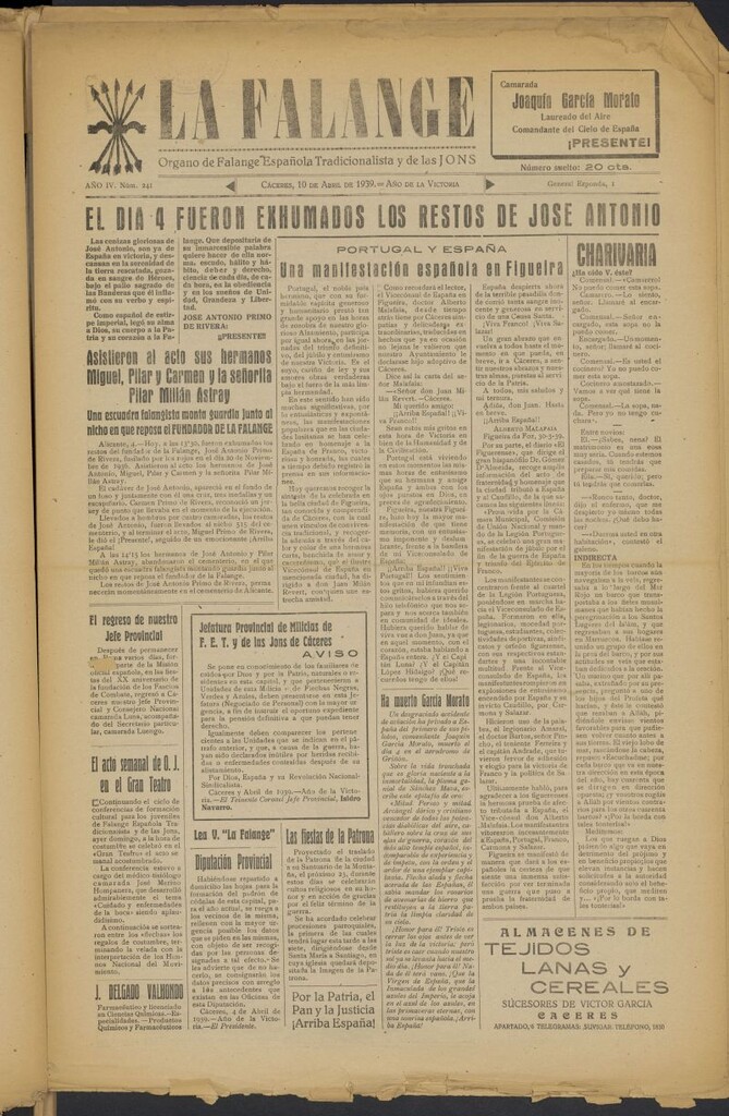 Miniatura de La Falange: Diario de la tarde del 10 de abril de 1939, nº 241