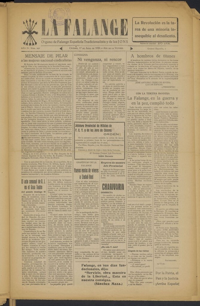 Miniatura de La Falange: Diario de la tarde del 17 de abril de 1939, nº 242