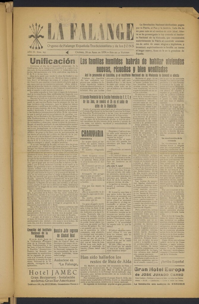 Miniatura de La Falange: Diario de la tarde del 24 de abril de 1939, nº 243